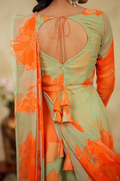 Orange Elegance Indo Western Pre Draped Saree Gown